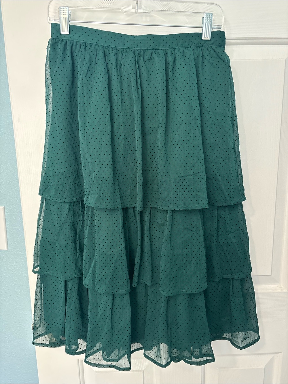 NWT J. Crew Factory Green Tiered Midi Skirt - Picture 1 of 5